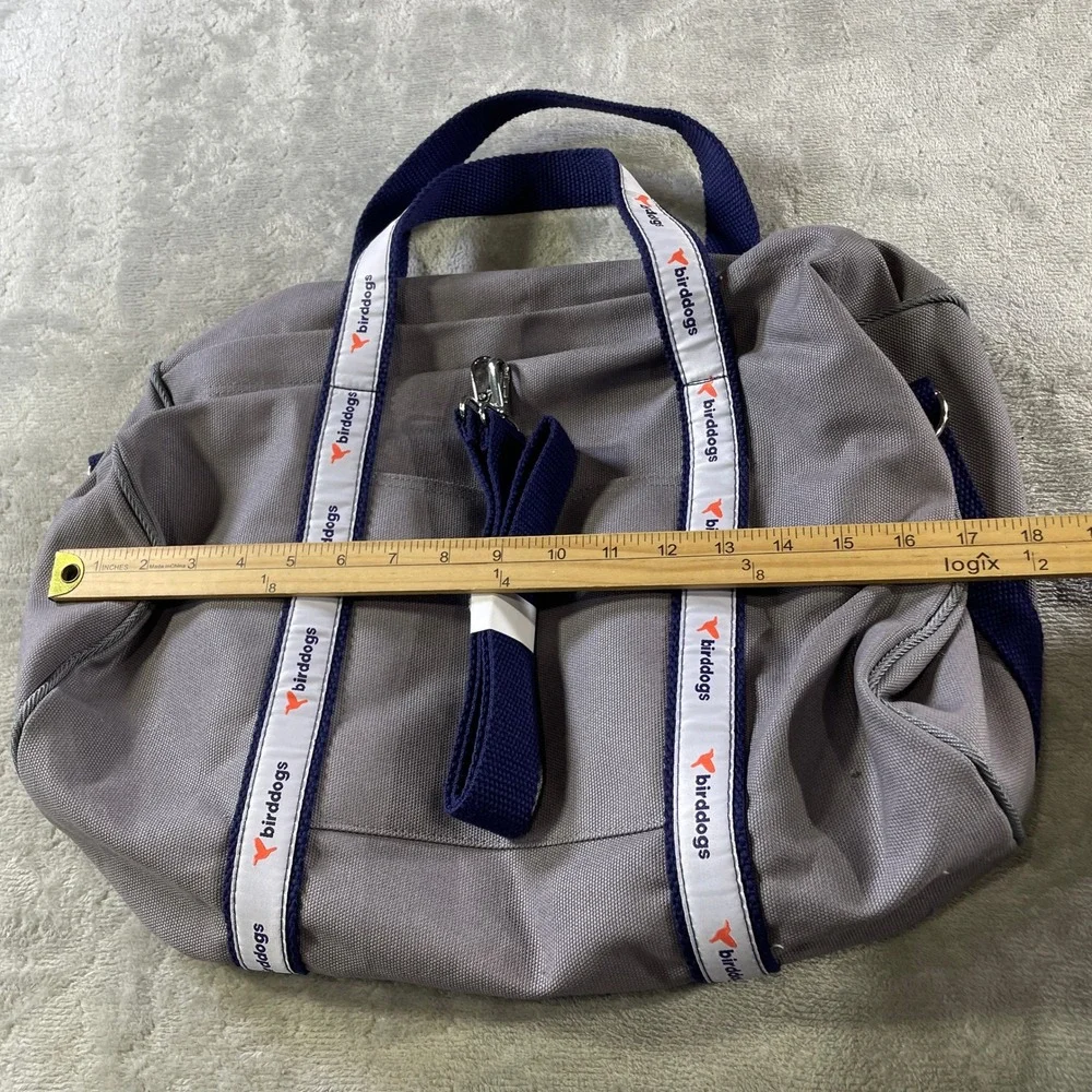 Birddogs Duffle Bag Navy Blue Logo Tape Gray Canvas Gym Travel‎ Golf Weekender
